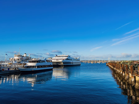 San Diego, FEB 24 2023 - Sunny view of the San Diego Bay with many shipsのeditorial素材