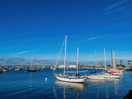 San Diego, FEB 24 2023 - Sunny view of the San Diego Bay with many shipsのeditorial素材
