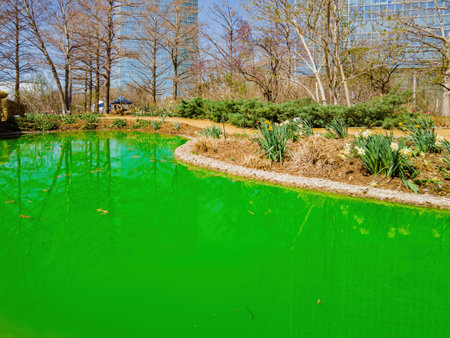 Sunny view of the Myriad Botanical Gardens during St. Patrick's Day at Oklahomaの写真素材