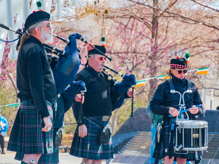 Oklahoma, MAR 17 2023 - Scottish musical performance during the St. Patrick's Day event in Myriad...
