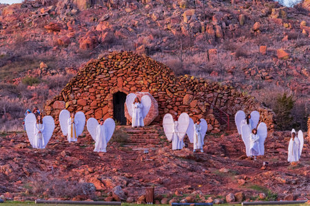 Oklahoma, APR 1 2023 - People preparing for the easter Pageant at Wichita Mountains National Wildlife Refugeのeditorial素材