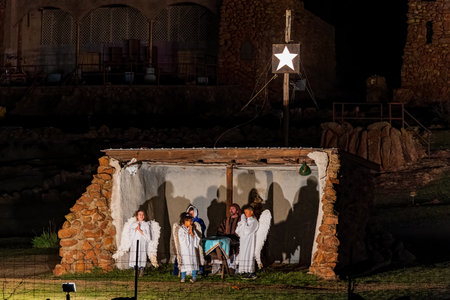 Oklahoma, APR 1 2023 - Night view of the easter Pageant in the Holy City at Wichita Mountains National Wildlife Refugeのeditorial素材