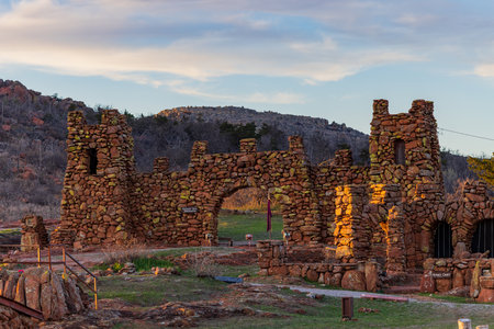 Sunset view of the Holy City Of The Wichitas in Wichita Mountains National Wildlife Refuge at Oklahomaの写真素材
