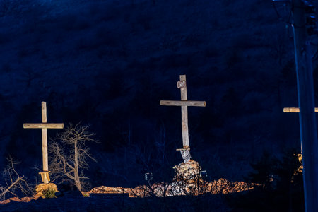 Night view of the Holy City at Wichita Mountains National Wildlife Refuge at Oklahomaの写真素材