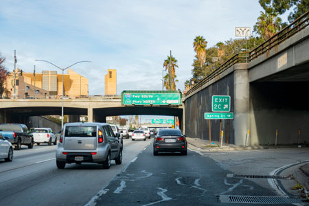 Los Angeles, DEC 9 2016 - Sunny view of the heavy Traffic on 101 Freeway