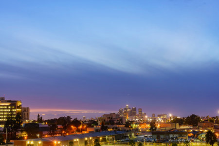 Twilight view of the Los Angeles downtown at Californiaの写真素材