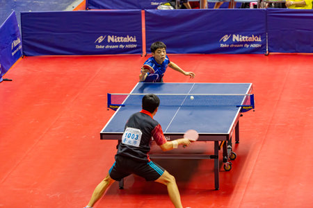 Taipei, OCT 21 2023 - Table Tennis game in The National Gamesのeditorial素材