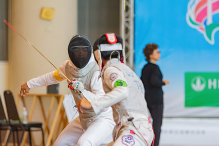 Taiwan, MAR 22 2013 - Fencing competition of The National Gamesのeditorial素材