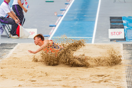 Taiwan, MAR 23 2013 - Long jump in The National Gamesのeditorial素材
