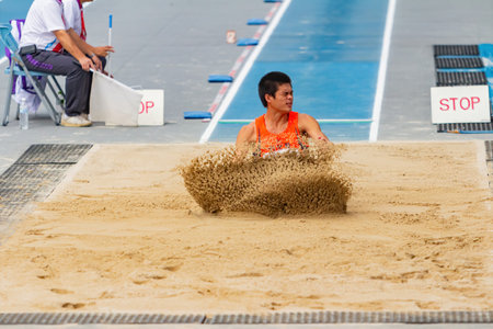 Taiwan, MAR 23 2013 - Long jump in The National Gamesのeditorial素材