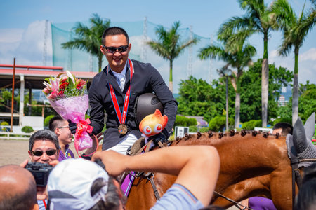 Taiwan, MAR 22 2013 - Awards ceremony of the equestrian in The National Gamesのeditorial素材