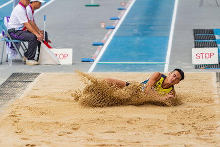 Taiwan, MAR 23 2013 - Long jump in The National Gamesのeditorial素材