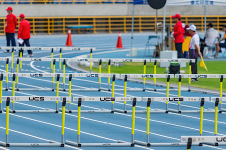 Taiwan, MAR 23 2013 - Hurdles race in The National Gamesのeditorial素材