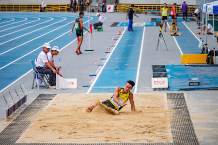 Taiwan, MAR 23 2013 - Long jump in The National Gamesのeditorial素材