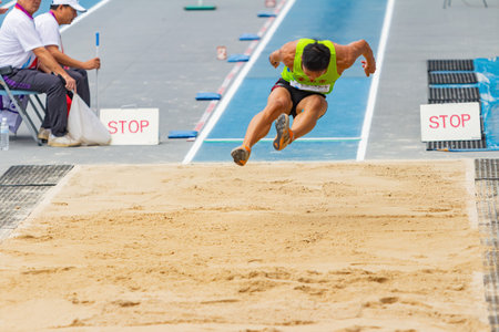 Foto de Taiwan, MAR 23 2013 - Long jump in The National Games - Imagen libre de derechos