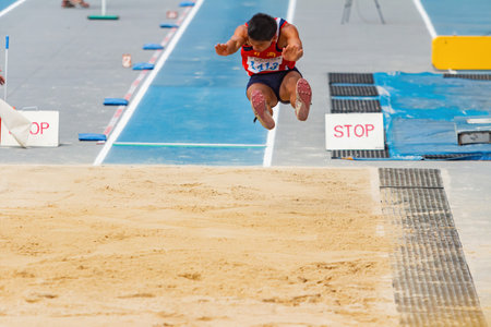 Taiwan, MAR 23 2013 - Long jump in The National Gamesのeditorial素材