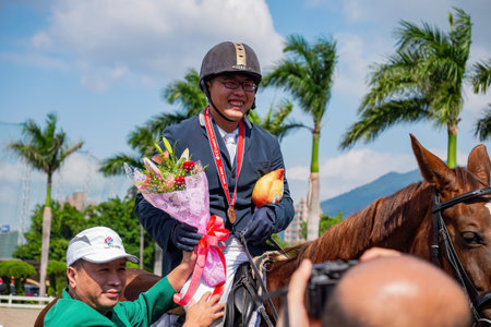Taiwan, MAR 22 2013 - Awards ceremony of the equestrian in The National Gamesのeditorial素材