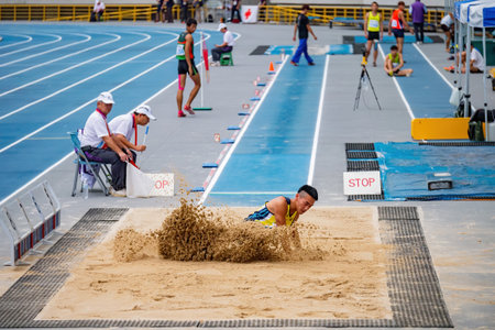 Taiwan, MAR 23 2013 - Long jump in The National Gamesのeditorial素材