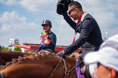Taiwan, MAR 22 2013 - Awards ceremony of the equestrian in The National Gamesのeditorial素材