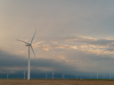 Thunderstorm over the sky in Amarillo country side area with Wind turbines at Texas, USA