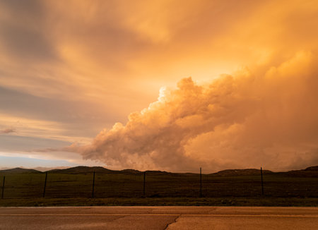 Sunset view of beautiful clouds and lighting in Wichita Mountains National Wildlife Refuge at...