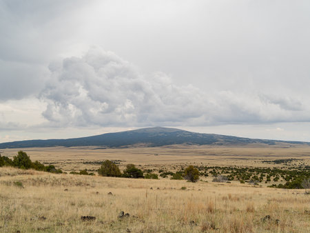 Overcast view of the landscape of Capulin Volcano National Monument at New Mexicoの写真素材