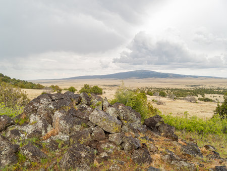 Overcast view of the landscape of Capulin Volcano National Monument at New Mexicoの写真素材