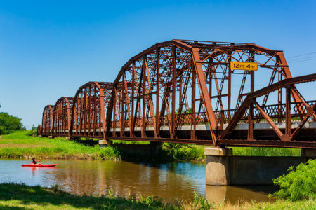Close up shot of Bridge Route 66 in Lake Overholser at Oklahomaの写真素材