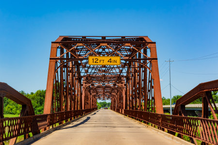 Close up shot of Bridge Route 66 in Lake Overholser at Oklahomaの写真素材