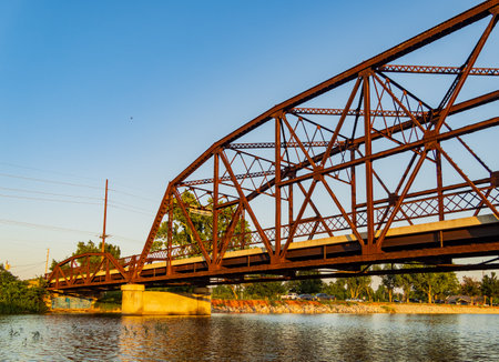 Close up shot of Bridge Route 66 in Lake Overholser at Oklahomaの写真素材