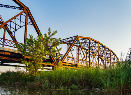Close up shot of Bridge Route 66 in Lake Overholser at Oklahomaの写真素材