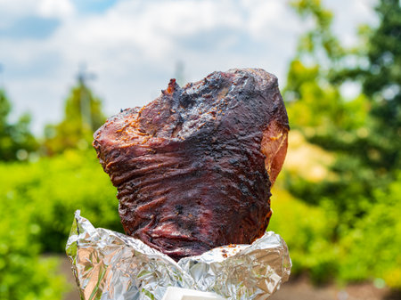 Close up shot of grill huge turkey leg at Oklahomaの写真素材