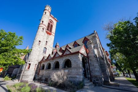 Colorado, MAY 28, 2023 - Sunny exterior view of the South Broadway Christian Churchのeditorial素材