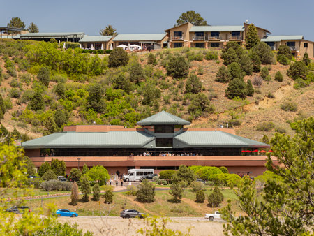 Colorado, MAY 28, 2023 - Sunny exterior view of the visitor center of Garden of the Godsのeditorial素材