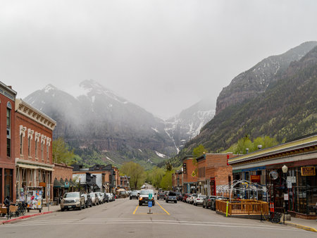 Colorado, JUN 7, 2023 - Cloudy view of the Telluride townのeditorial素材