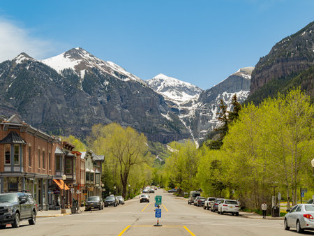 Colorado, JUN 7, 2023 - Sunny view of the Telluride cityscapeのeditorial素材