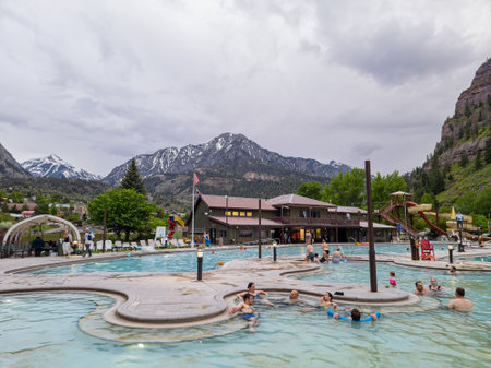 Colorado, JUN 5, 2023 - Daytime view of Ouray Hot Springs Pool and Fitness Center of Ourayのeditorial素材