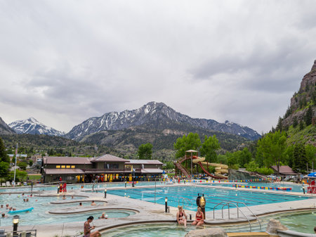 Colorado, JUN 5, 2023 - Daytime view of Ouray Hot Springs Pool and Fitness Center of Ourayのeditorial素材