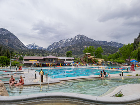 Colorado, JUN 5, 2023 - Daytime view of Ouray Hot Springs Pool and Fitness Center of Ourayのeditorial素材