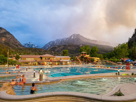 Colorado, JUN 5, 2023 - Daytime view of Ouray Hot Springs Pool and Fitness Center of Ourayのeditorial素材