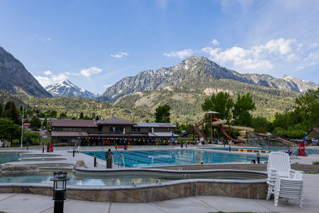 Sunny view of Ouray Hot Springs Pool and Fitness at Coloradoのeditorial素材