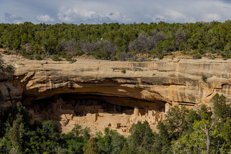 Sunny view of the historical Cliff Palace in Mesa Verde National Park at Coloradoの写真素材