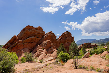 Sunny exterior view of landscape of Garden of the Gods at Coloradoの写真素材