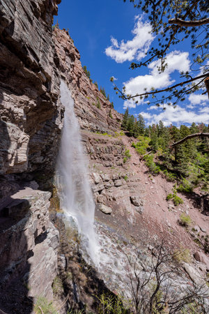 Sunny view of the Cascade Falls landscape in Ouray at Coloradoの写真素材