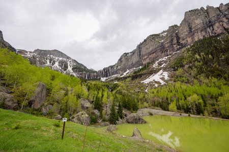 Cloudy view of the Bridal Veil Trail at Coloradoの写真素材