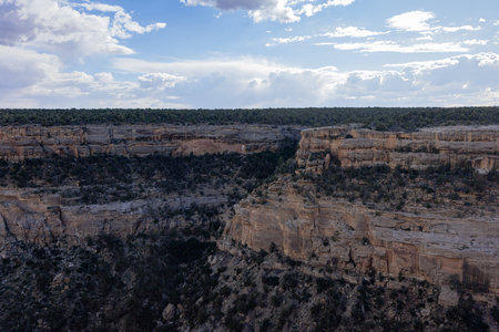 Sunny view of the historical ruins in Mesa Verde National Park at Coloradoの写真素材