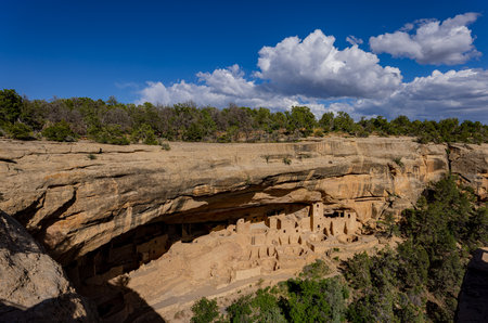 Sunny view of the historical Cliff Palace in Mesa Verde National Park at Coloradoの写真素材