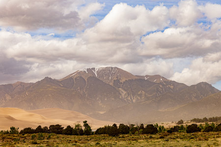 Sunny view of the landscape of Great Sand Dunes National Park and Preserve at Coloradoの写真素材