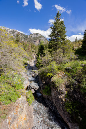 Sunny view of landscape around Ouray at Coloradoの写真素材