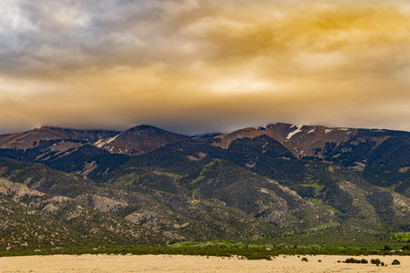 Sunny view of the landscape of Great Sand Dunes National Park and Preserve at Coloradoの写真素材